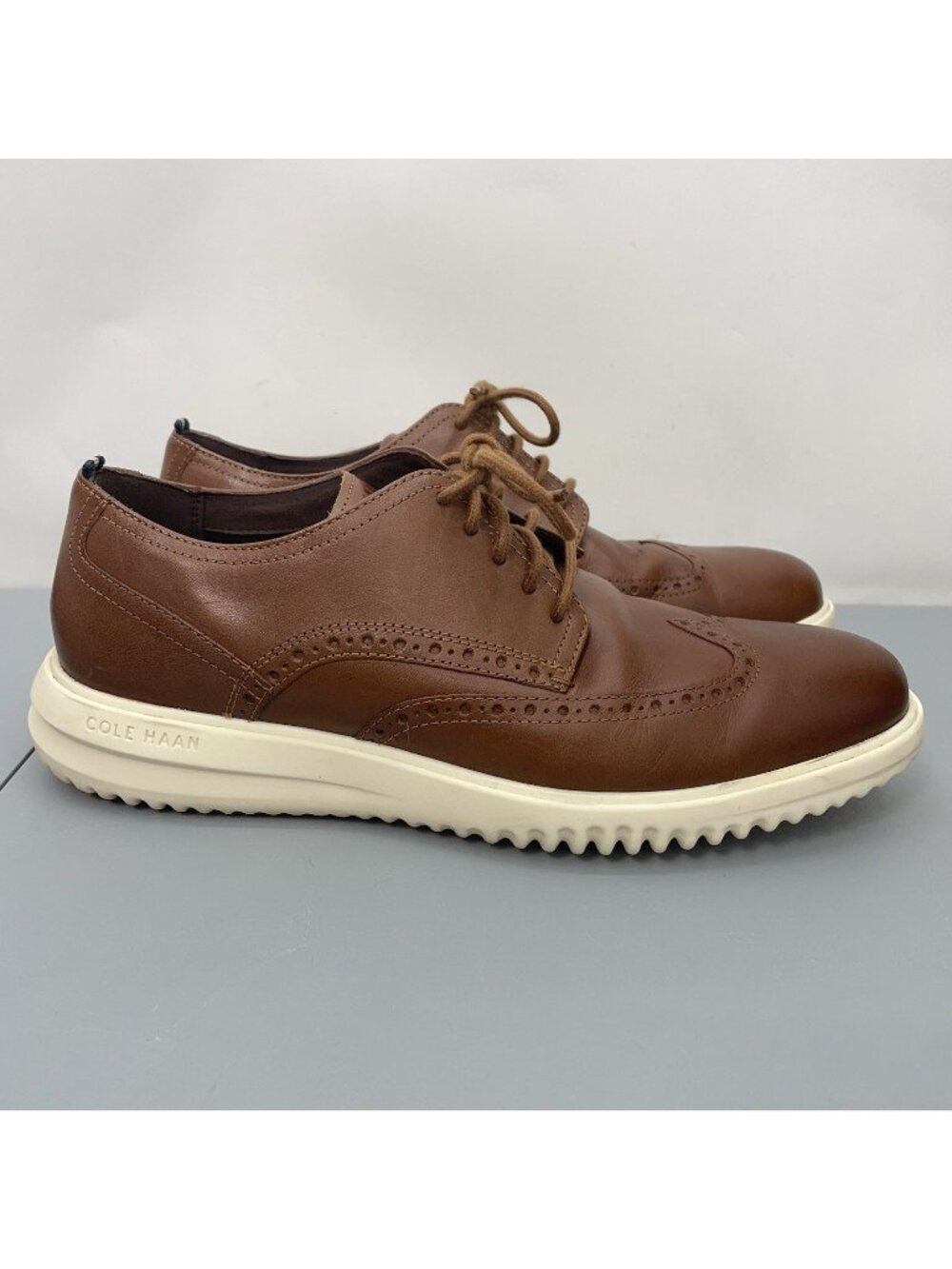 Cole Haan Grand Plus Wingtip Oxfords Dress Shoes British Tan Leather Mens 9.5